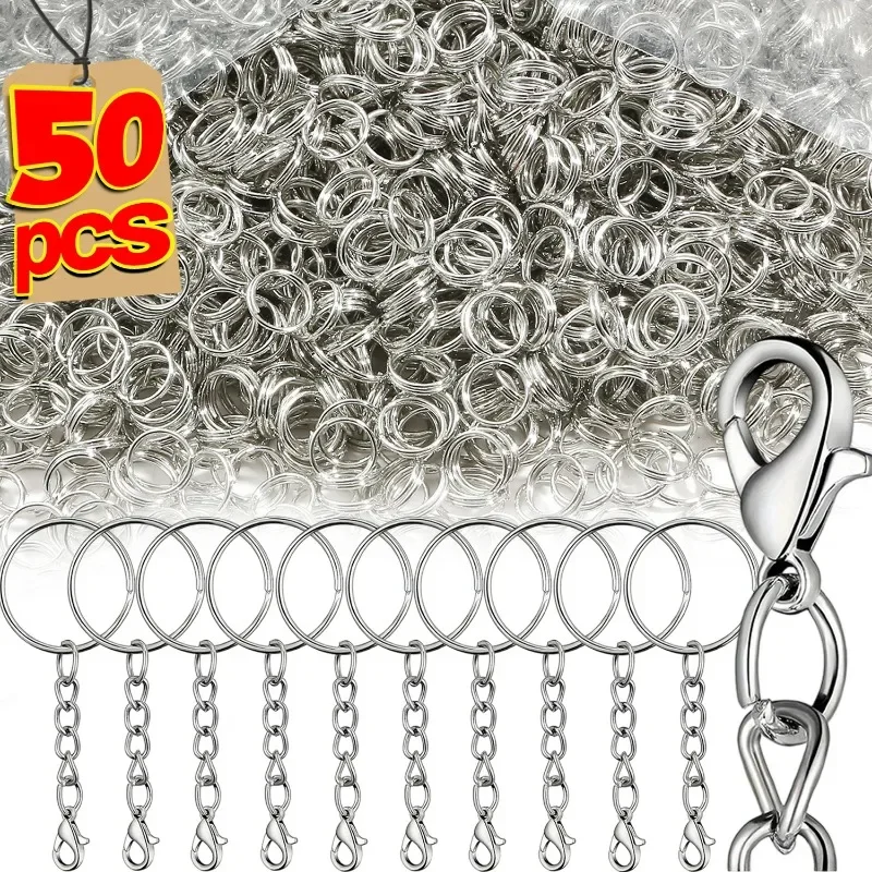 10/50Pcs Metal Lobster Clasp Keyrings for Jewelry Making Findings DIY Opening Pins Split Keyring Blank Key Chain Accessories