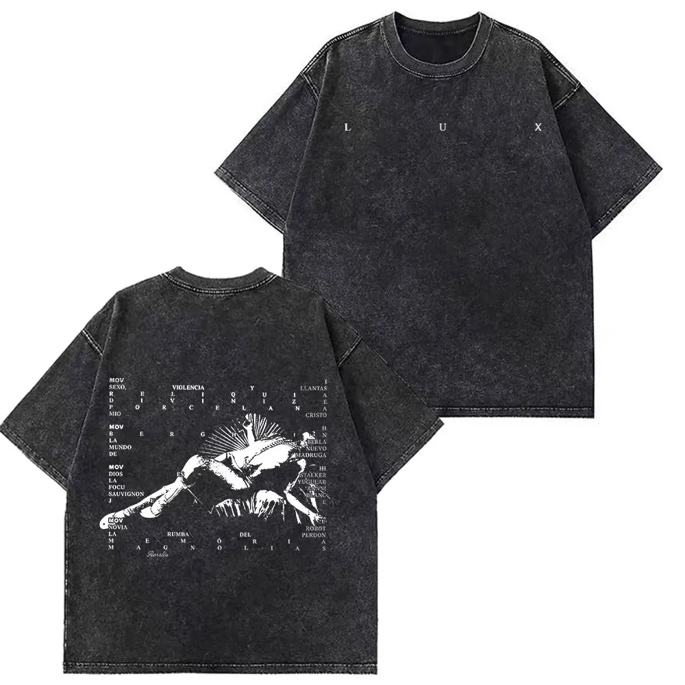 Rosía LUX TRACKLIST تي شيرت ألبوم جولة 2025 التي شيرت الرجال النساء ملابس بأكمام قصيرة تي شيرت عادية فضفاض غسلها تي شيرت الشارع الشهير #1