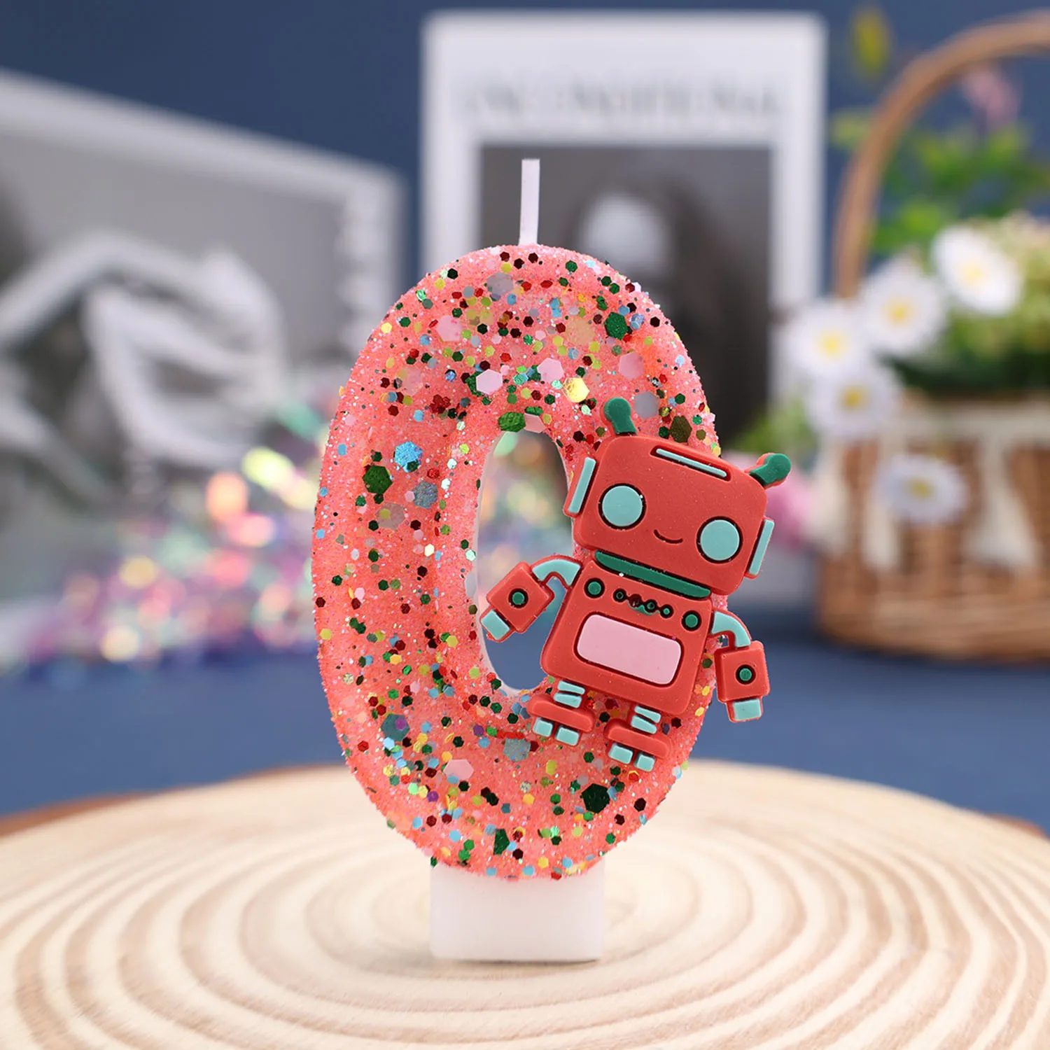 Red robot digital candle, pink base mixed-color candle, holiday anniversary commemorative candle, party small gift