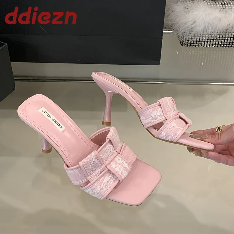 

Fashion Weave Women Super High Heels Pumps Slides Shoes Square Toe Female Slip On Footwear Sexy Ladies Heeled Shoes Slippers