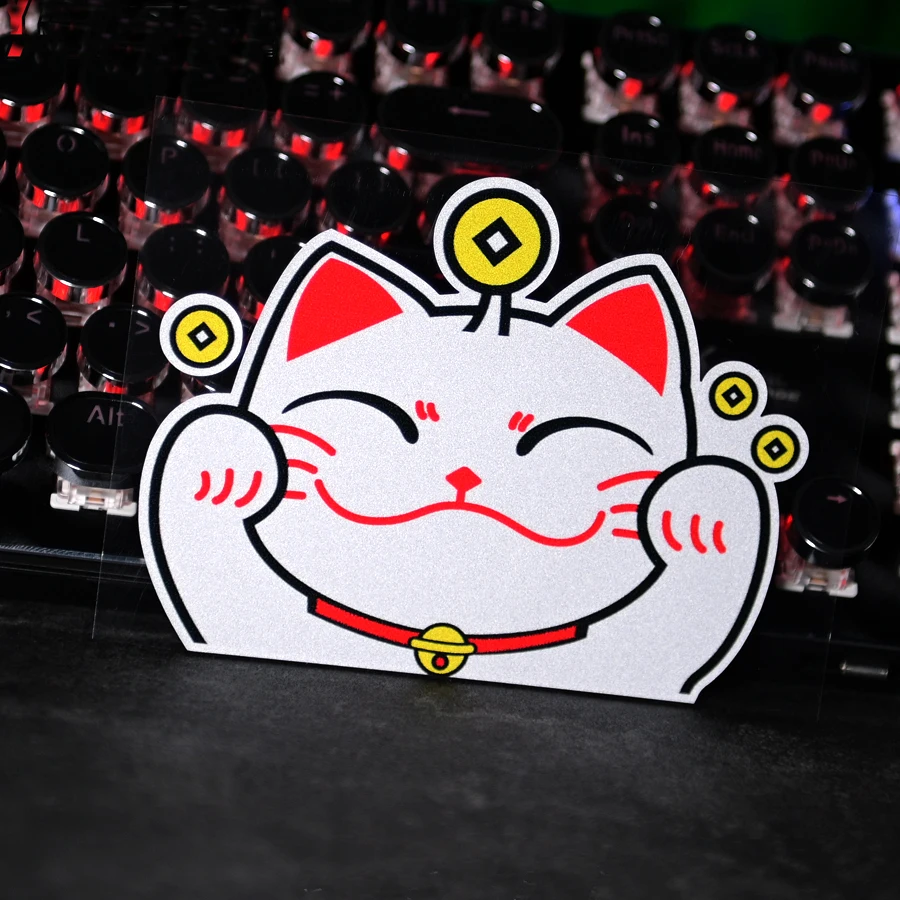 Reflective Maneki Neko Japanese Money Car Sticker Lucky Cat Fish Funny Stickers Motorcycle Racing Decals  Vinyl For Vans SUV