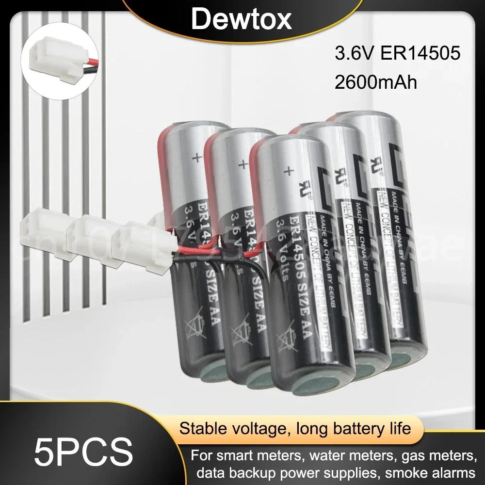 5PCS ER14505 AA 3.6V 2400mAh Lithium Battery Brand New,Patrolling Rod Lithium Battery PLC Instrument Battery with Plug