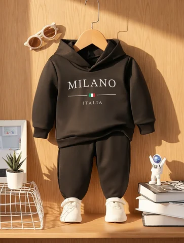 Baby boy letter pattern fleece long sleeved hooded sweatshirt+sports long suit for spring and autumn gifts