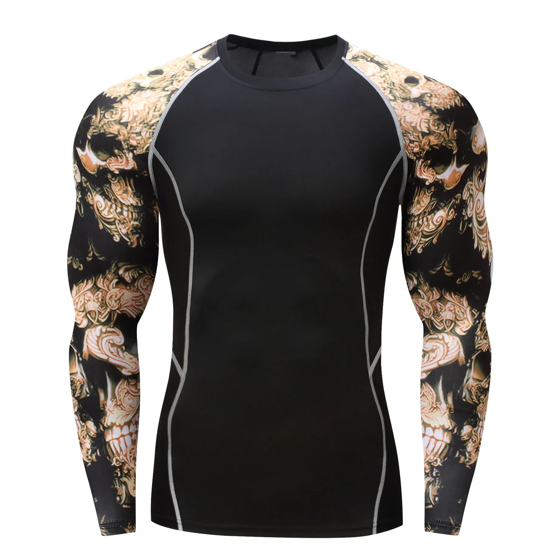 22 Colors Men\'s Long Sleeve Fitness Print T Shirt Running Training  Sports Tights Tops Fast Drying Elastic Sportswear Tees