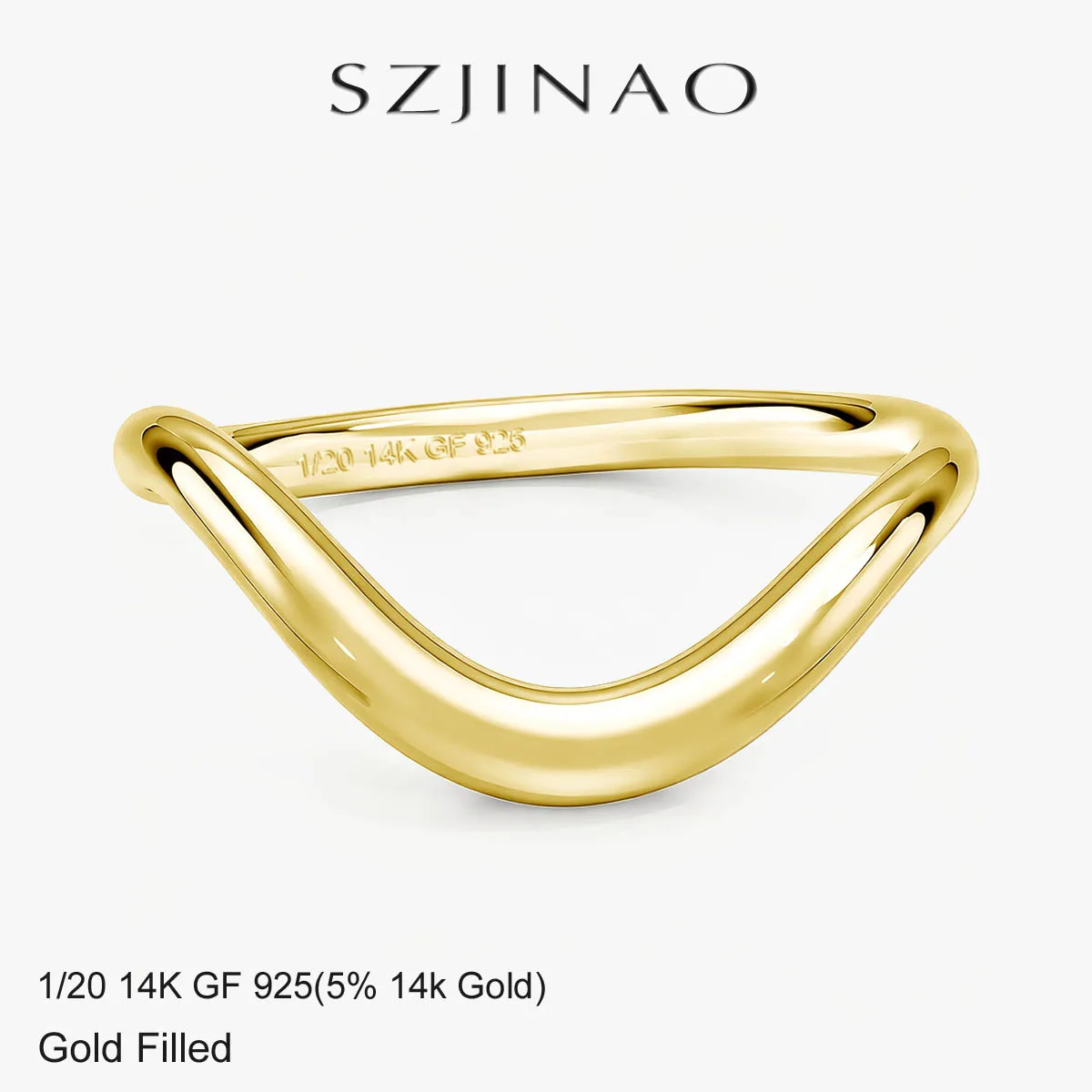 

Simple Wavy Ring for Women Durable 14K Gold Filled Au585 Band Fashion Versatile Stackable Wedding Engagement Gifts