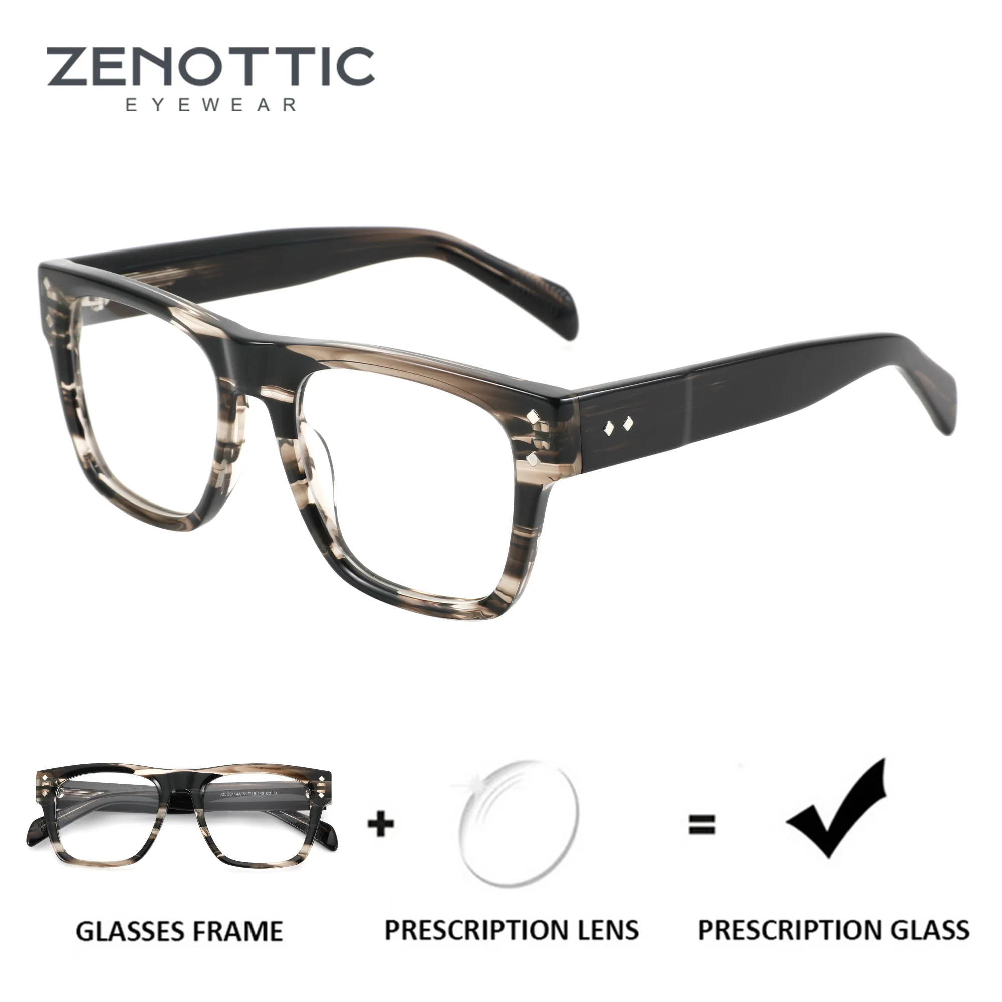 ZENOTTIC (S Size) Fashion Square Prescription Glasses Man Handmade Acetate Optical Eyeglasses for Anti Blue Light Photochromic