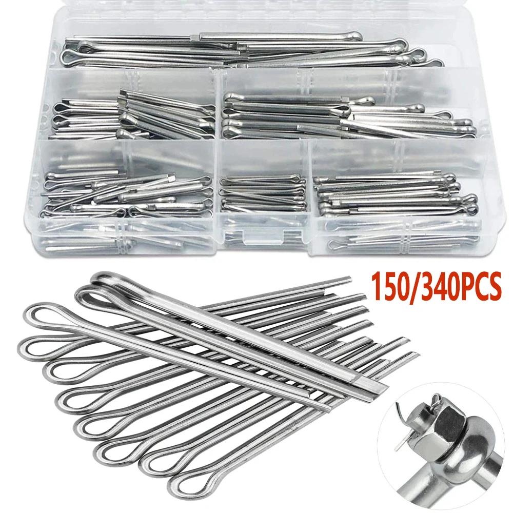 150/340 Pcs Stainless Steel Car Break Split Pins Assortment Kit Stainless steel open needle U Shape Type Cotter Pins Set