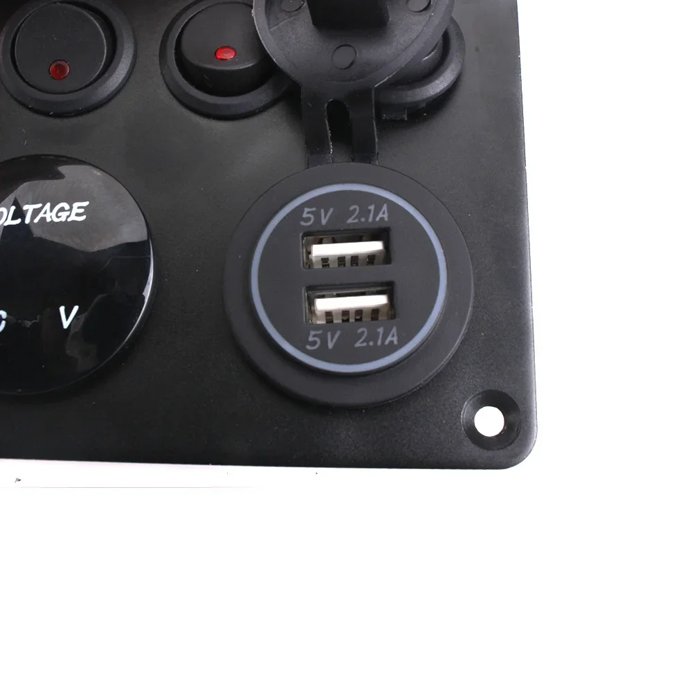 Boat Switch Panel Car Switch Panel Waterproof Digital Voltmeter Dual USB Port 12V Outlet Combination Marine LED Rocker 5 Gang