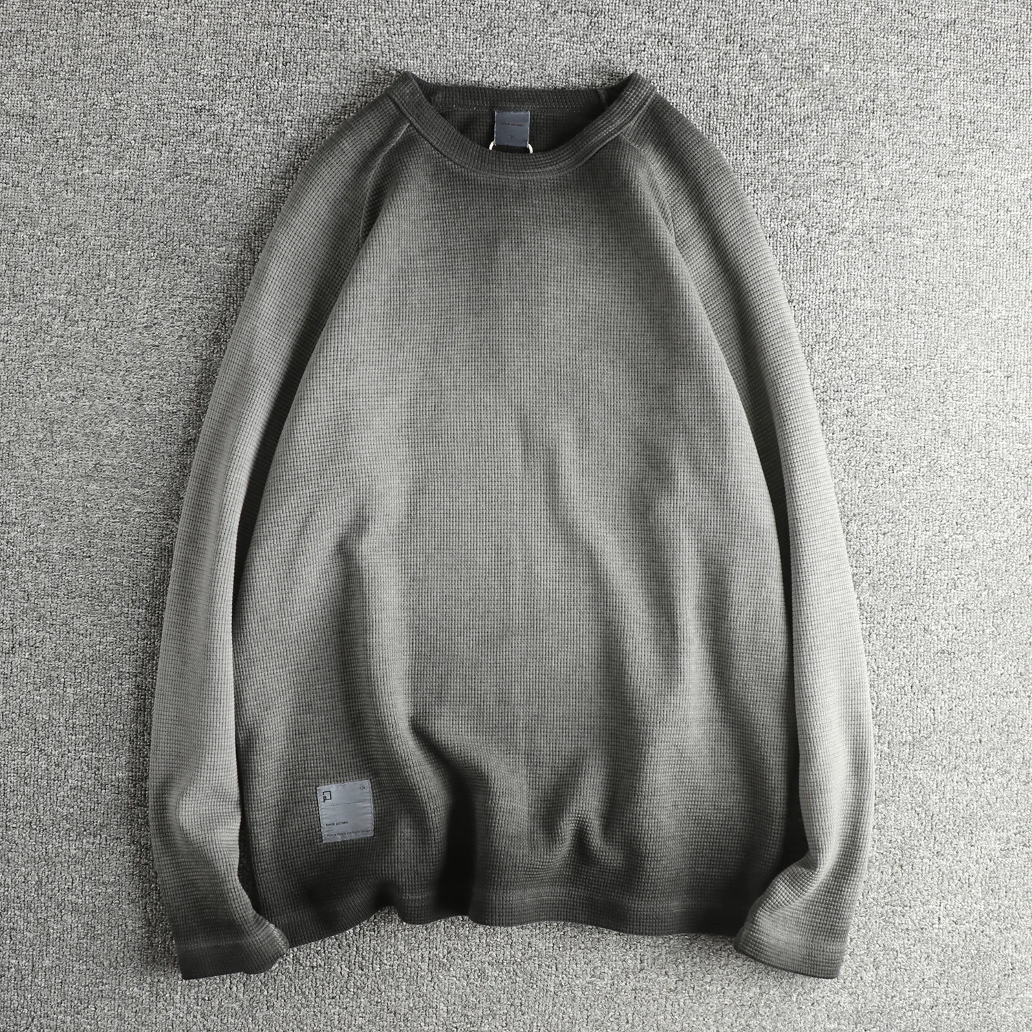 

Весенние новые американские ретро вафельные однотонные толстовки с длинными рукавами и круглым вырезом, грязная и старая мужская стираная повседневная спортивная одежда