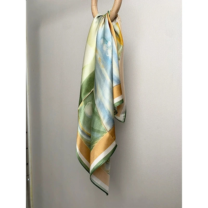 Luxurious Floral 65cm Square Silk Scarf for Women Ins-style High-Grade Mulberry Silk Scarves Neckerchief view 2