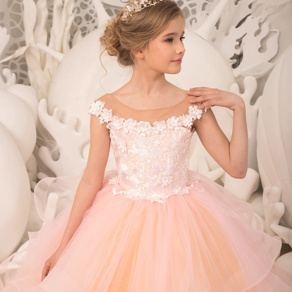 Lorencia rosa Blumen mädchen Kleid gelb flauschige Tüll Spitze Hochzeit elegante Blume Kind Erstkommunion Kleid Party kleid yfd035