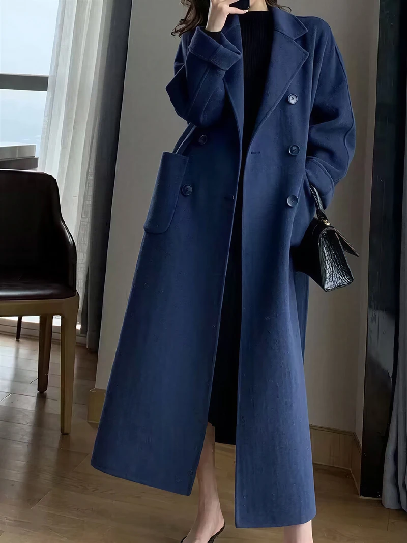 

Шерстяные пальто, женское шерстяное пальто, натуральное длинное осеннее фланелевое пальто, минималистичная вышитая талия, складное банкетное студенческое пальто