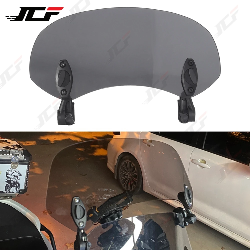 Universal Motorcycle Windshield Extension Adjustable Spoiler Clamp-On Windscreen Deflector With Extension Arms And Double Hinges