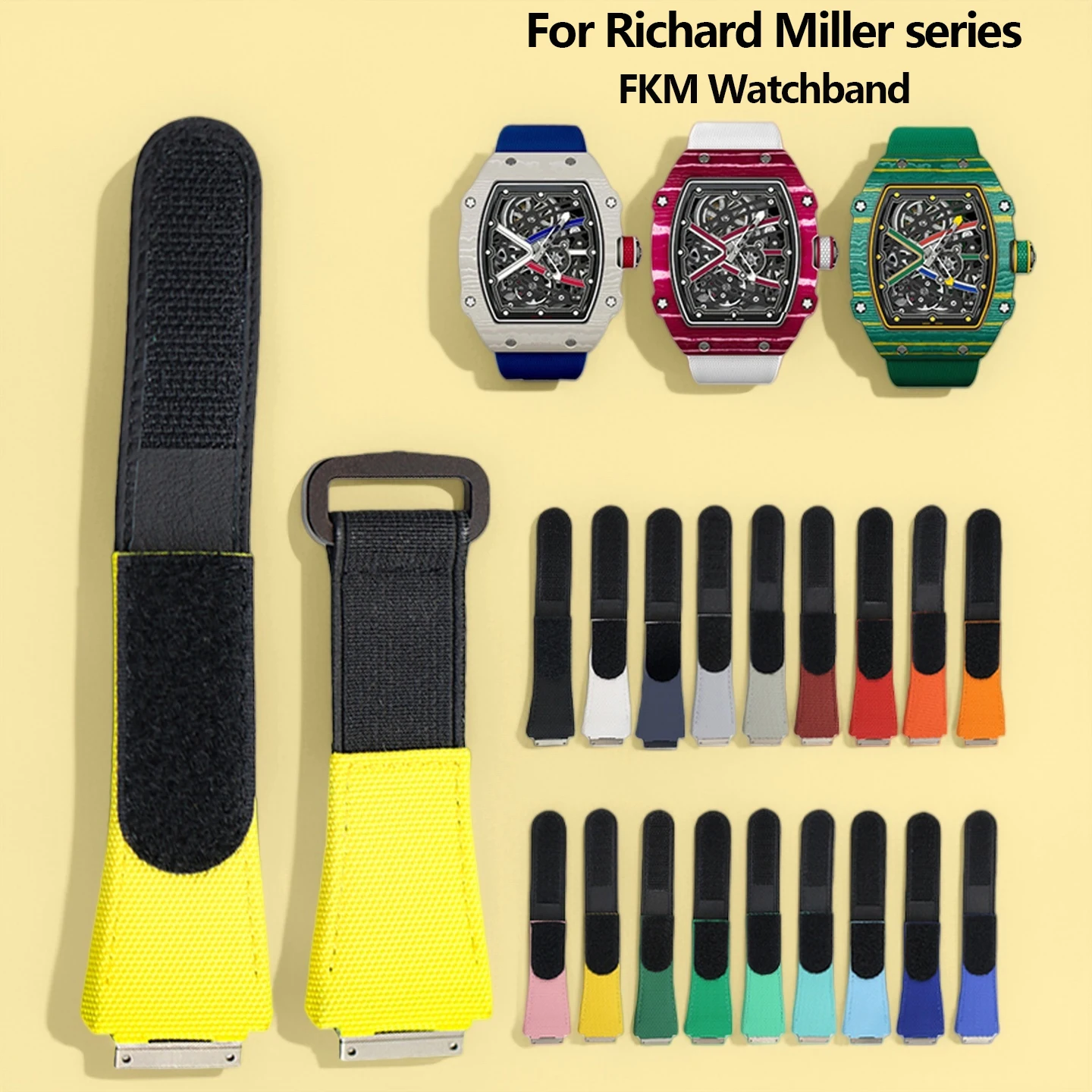 Customized FKM Rubber Watch Strap For Richard Mille RM011 RM030 RM005 RM035 RM055 RM35-01 RM052 series Elastic Nylon Watchband