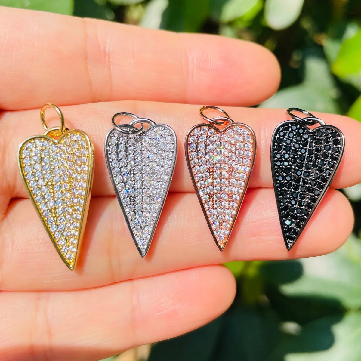 5pcs Zirconia Pave Heart Charms Bling Exquisite Gold-Plated Pendants for Women Necklace Bracelet Jewelry DIY Finding Wholesale