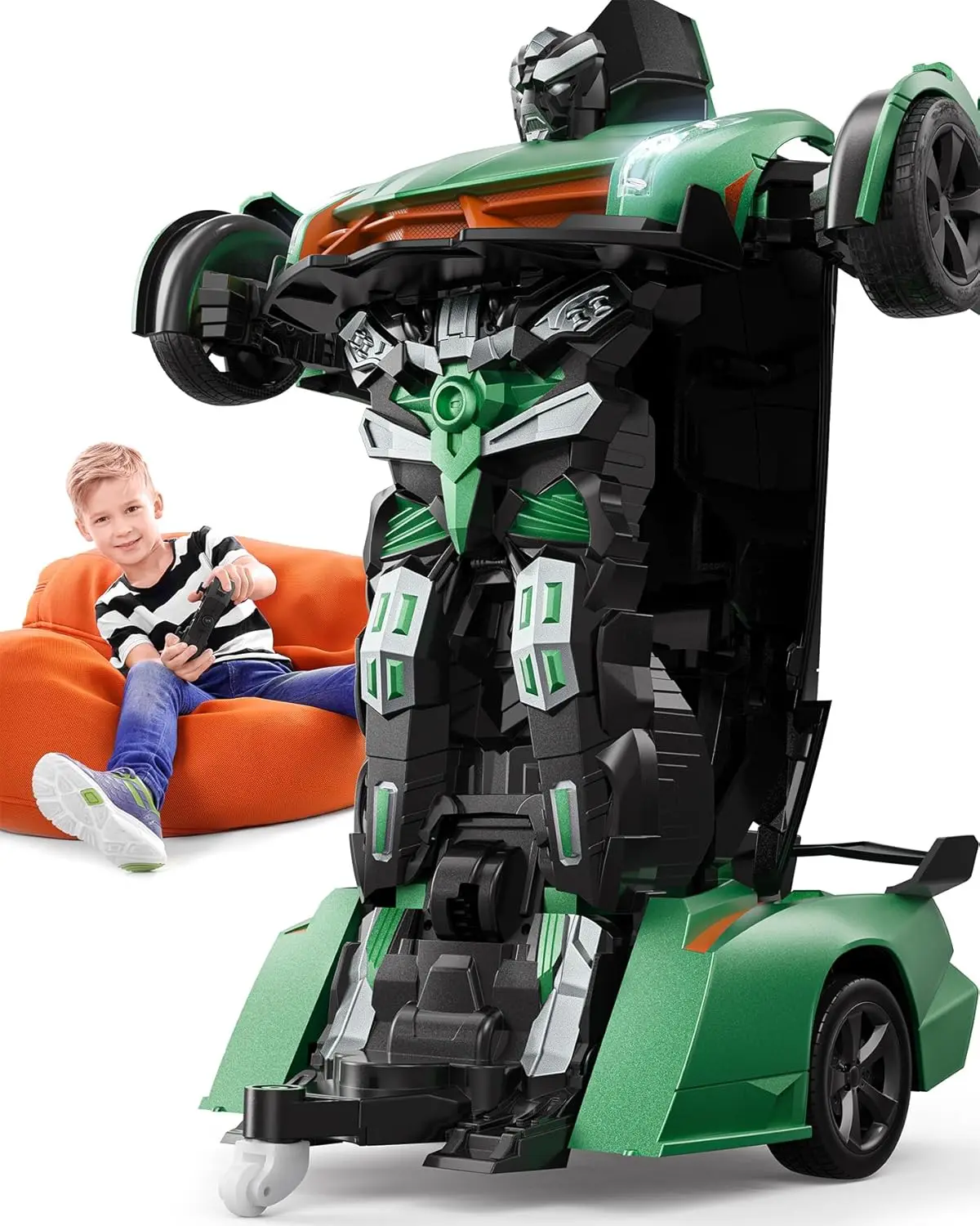 

2-in-1 Transform Robot RC Car, 1:14 Scale, Gesture Sensing, Auto Deformation, Sound & Light, Green