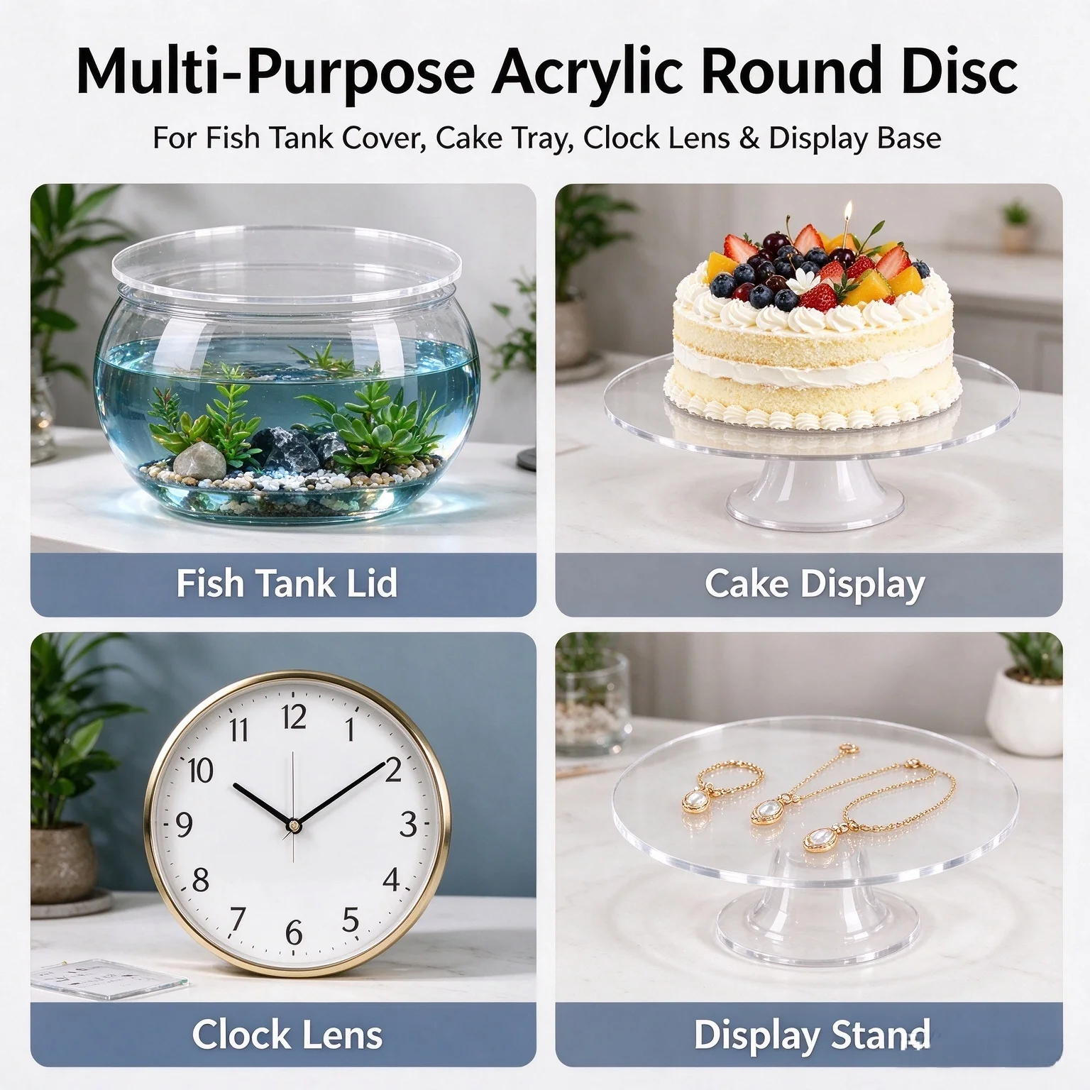 Clear PMMA Acrylic Round Disc High Transparency Organic Glass Circle Sheet for Fish Tank Lid Cake Tray Clock Cover DIY Decoratio
