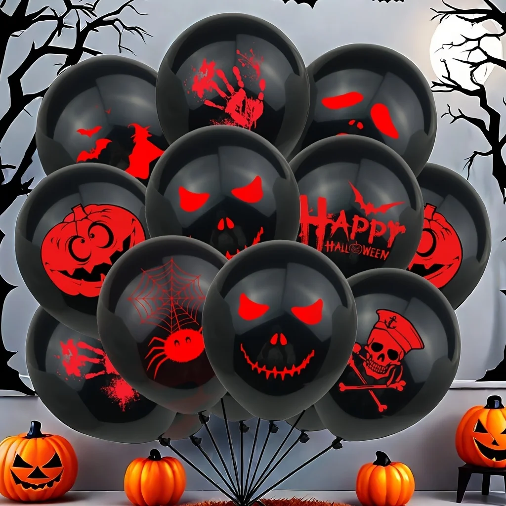 10/30/50 Stück Halloween-Luftballons, Dekoration, Fledermaus-Druck, Latex-Ballon, schwarz, rot, dekorativ für Halloween, Party, Heimdekoration