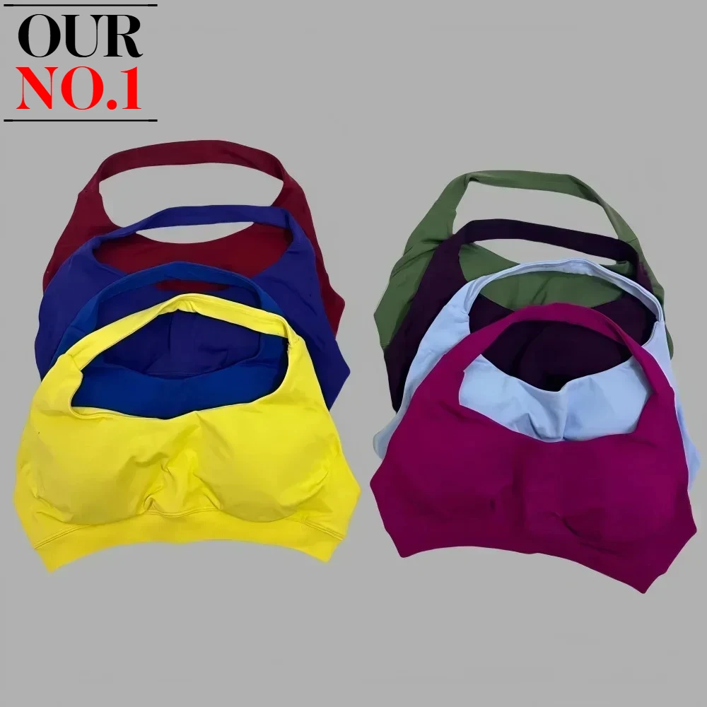 

2025 Summer Sports Bra Ladies Seamless Halter Bra Halter Yoga Top Bra Medium Support Gym Crop Top Padded Sportswear Running
