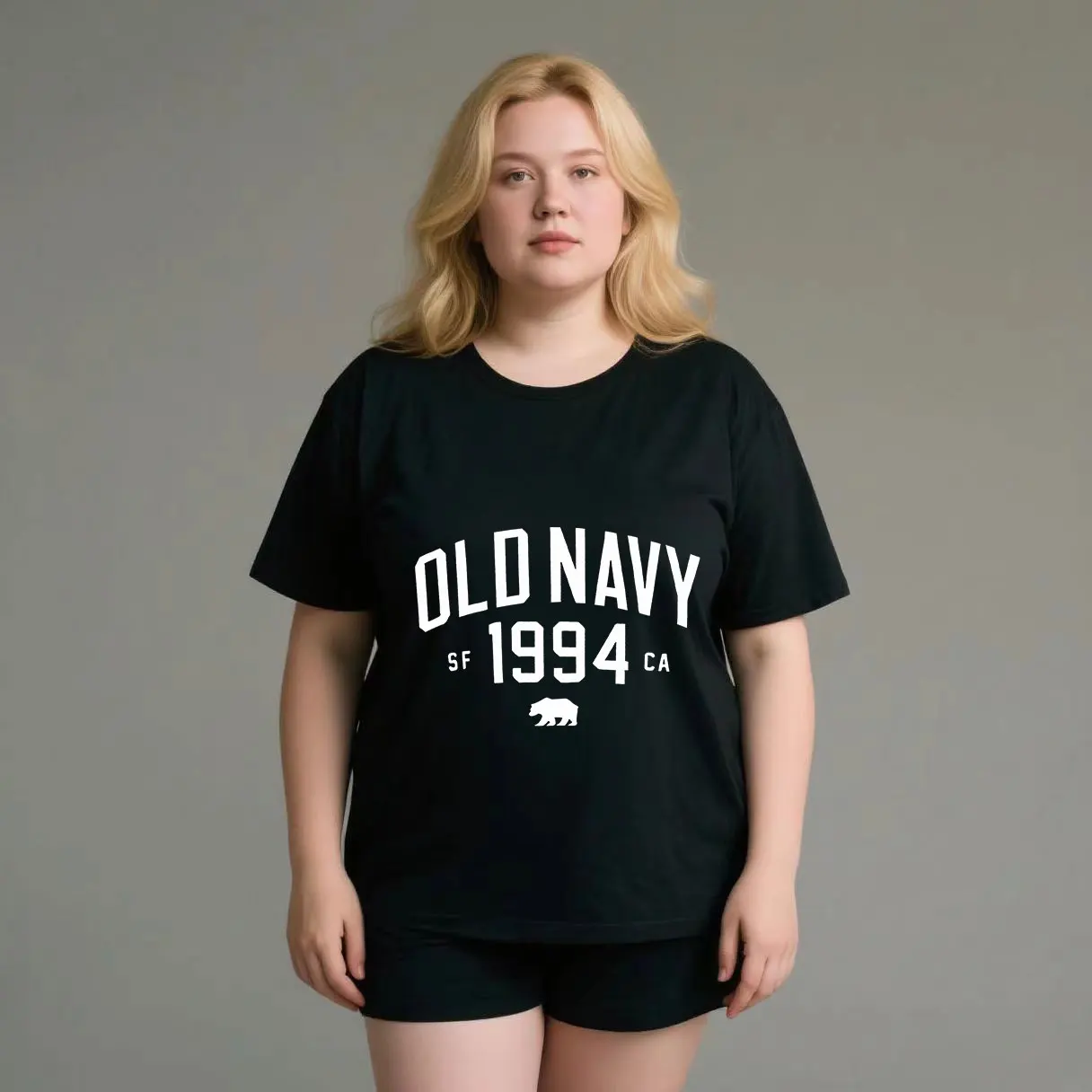 

Simplified design with English and digital printing plus size Ladies' casual short sleeved T-shirt black
