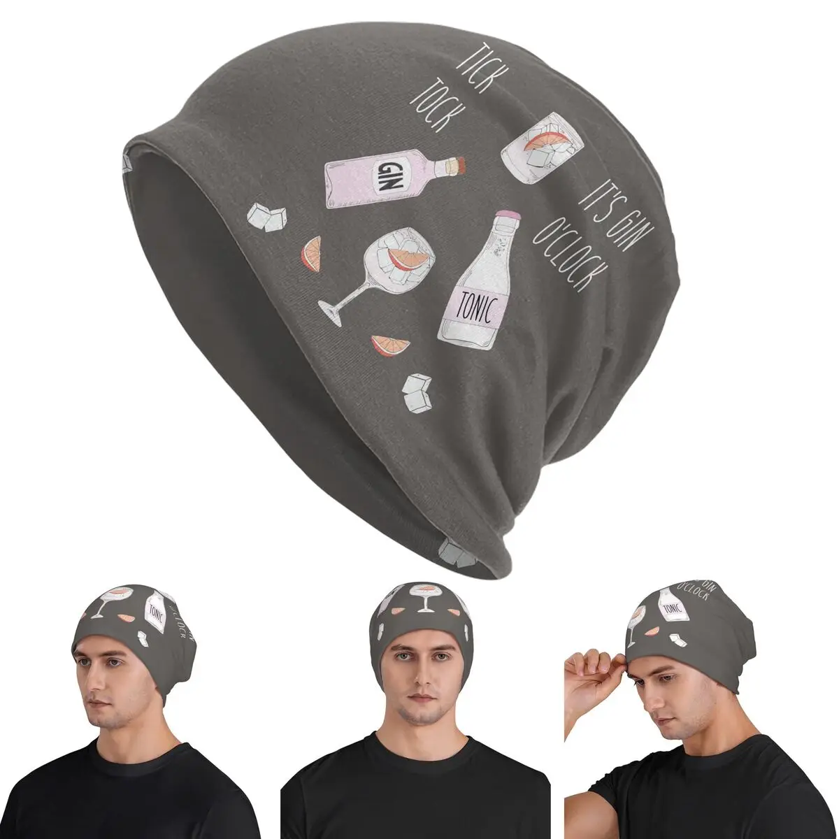 

Gin O'clock Gin Lover Gi Skullies Beanies Hats Warm Autumn Winter Outdoor Cap Knitted Bonnet Caps for Men Women Adult