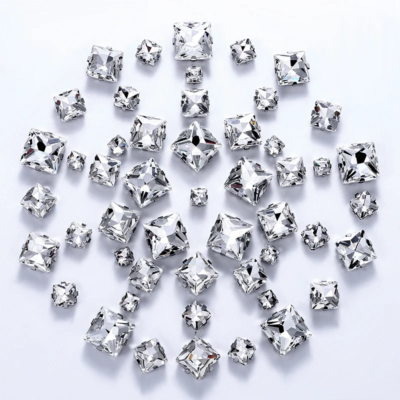 QIAO Mehrfachform Gemischte Größen Glas-Aufnähstränen Flache Rückseite Klare Kristallsteine für Hochzeitskleid-Accessoires – Detail 11