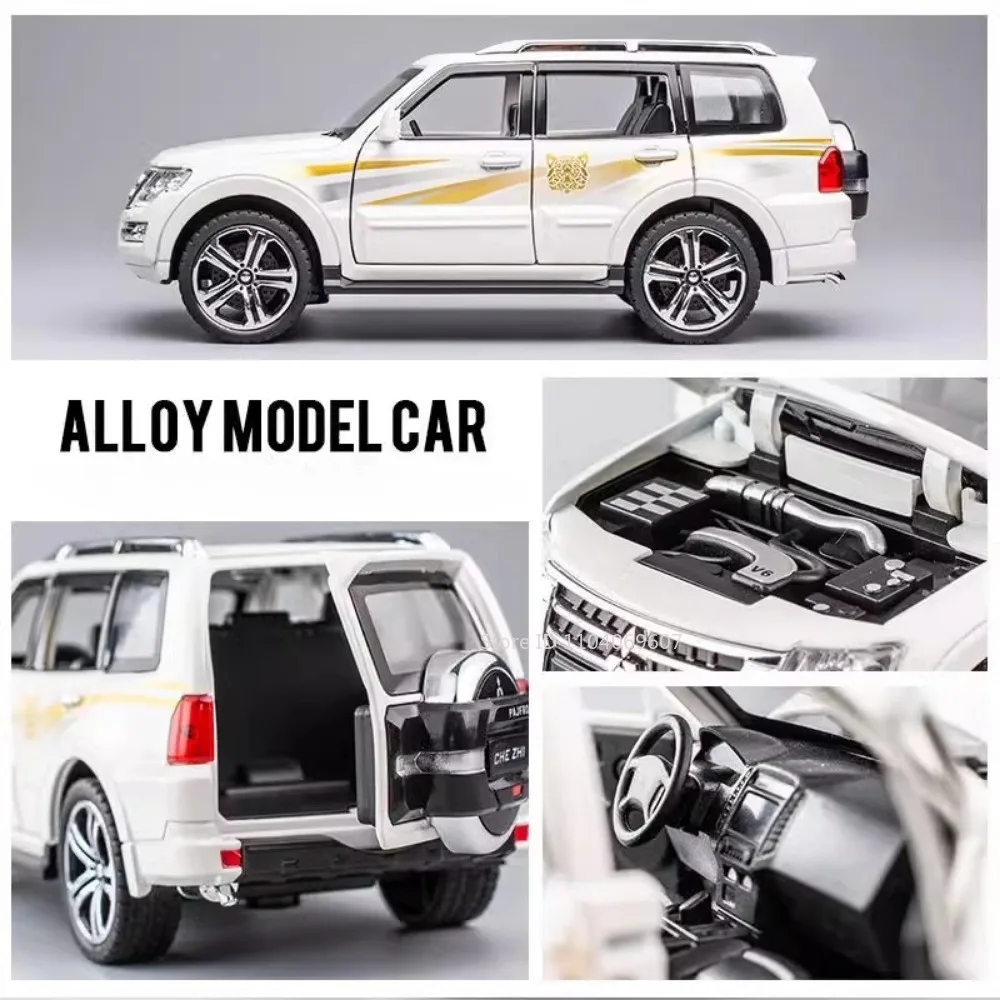 Scale 1:32 MITSUBISHI PAJERO Toy SUV Car Model Alloy Diecast Rubber Tire Doors Opened Simulation Off-road Vehicle Gift for Child