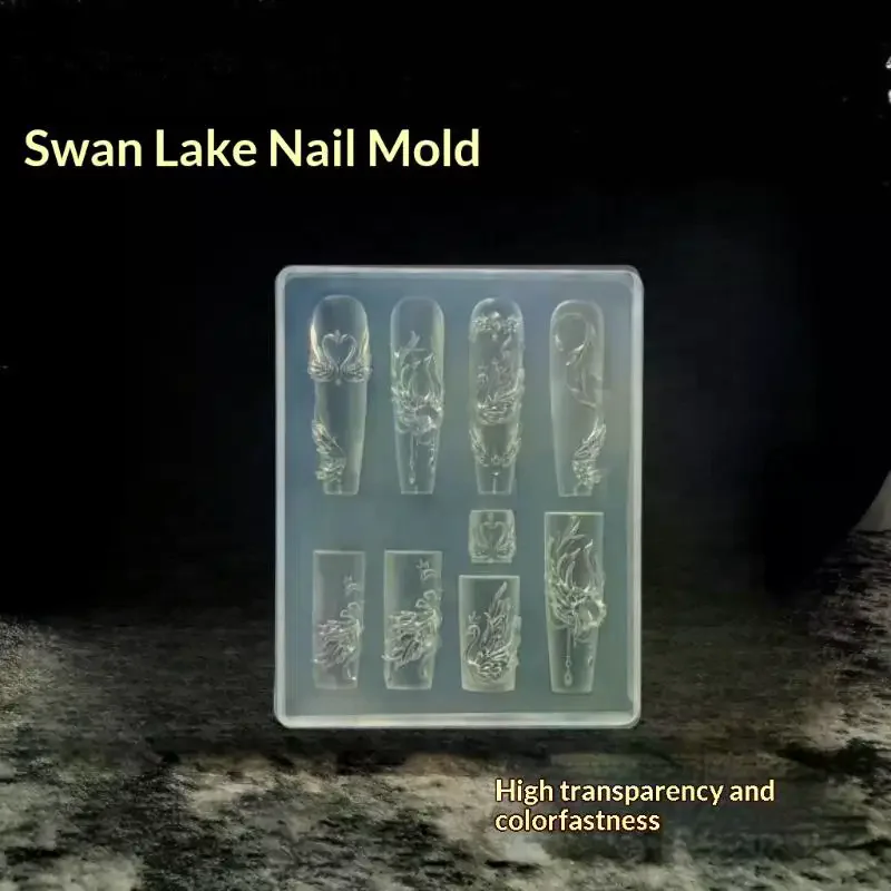 1Pcs Embossed Pattern Swan Lake Nail Art Mold High Transparent Abrasive Silicone DIY Handmade Mold