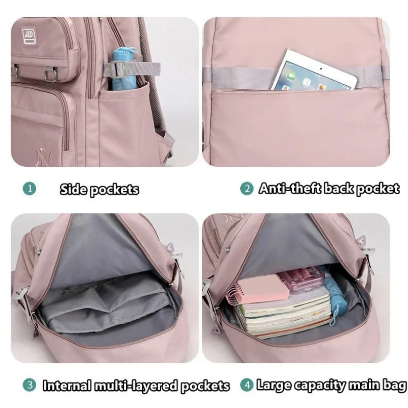 Mochila informal de gran capacidad para estudiantes, bolso de hombro doble de nailon impermeable, bolso ligero de viaje conveniente para la universidad a la moda