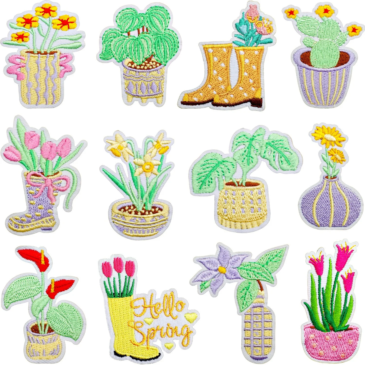 1 piece Embroidery Flower Boots Plant Patches Theroadhesive Clothes Appliques DIY Spring Emblem Wappen