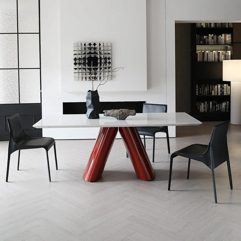 

Italian minimalist marble dining table rectangular stainless steel designer modern minimalist high-end dining table