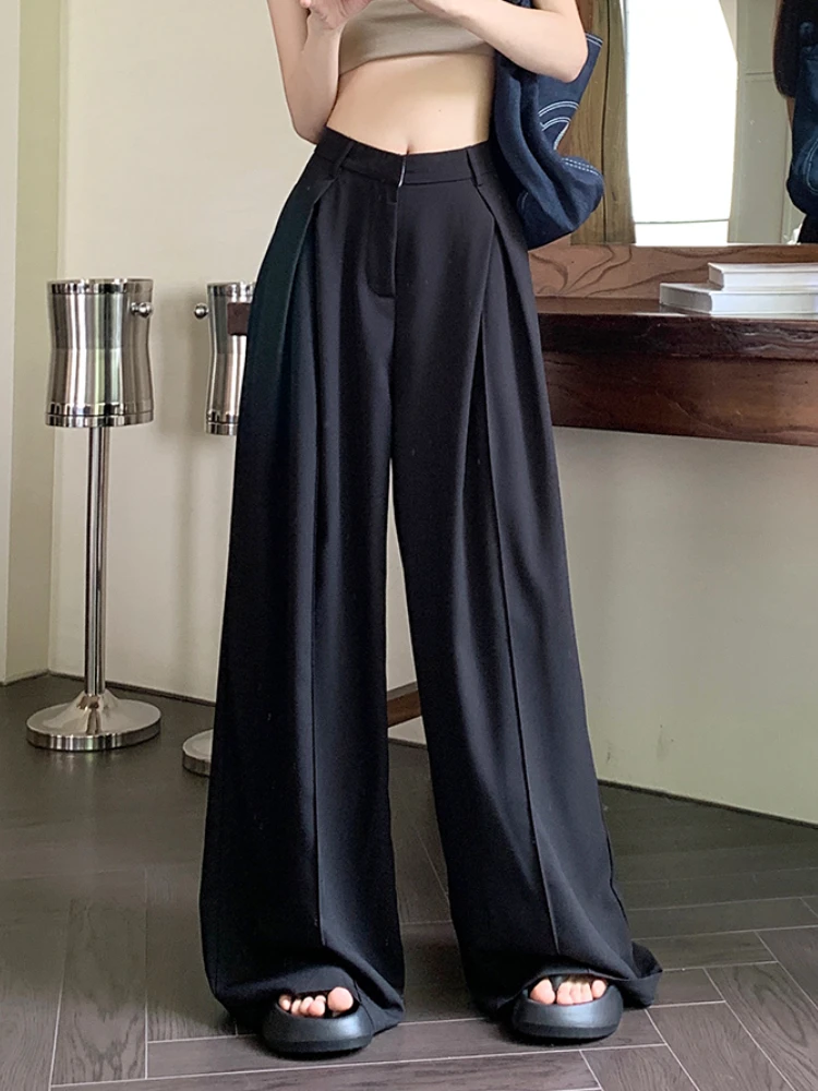 Khaki Y2k Vintage Wide Leg Pants Women Pockets Korean Style Elegant Loose Pants Female High Waist Casual Fashion Pants 2023 New