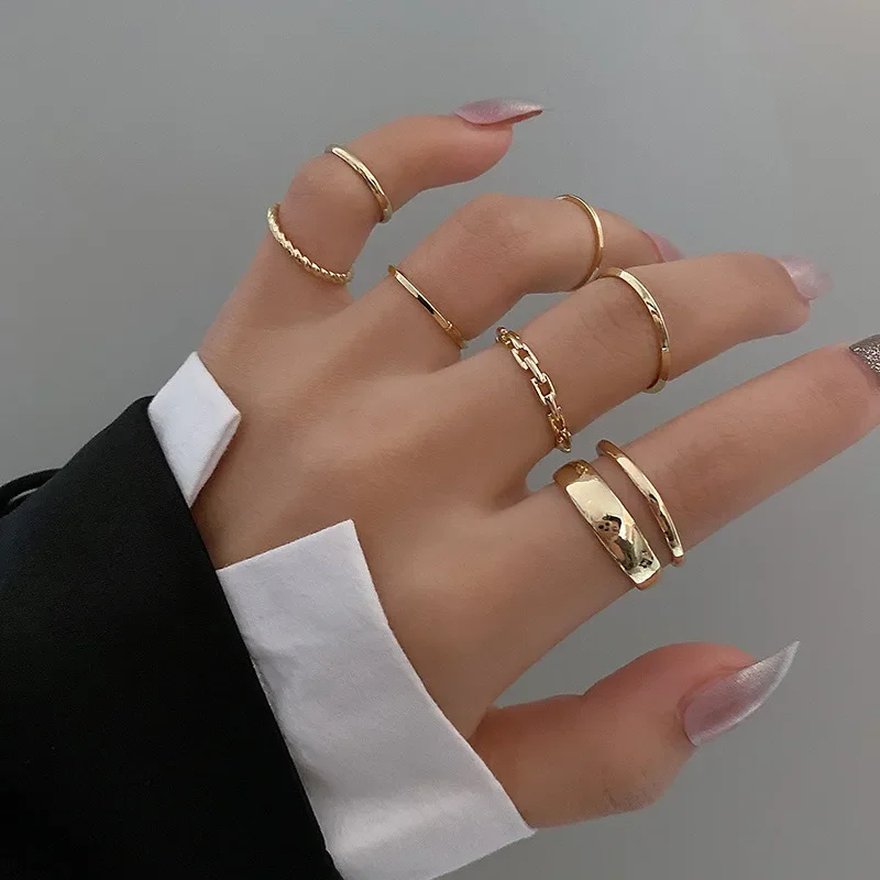 LATS-Conjunto de anillos de Metal para mujer, sortija redonda con apertura hueca, ideal para regalo de boda y fiesta, 7 piezas