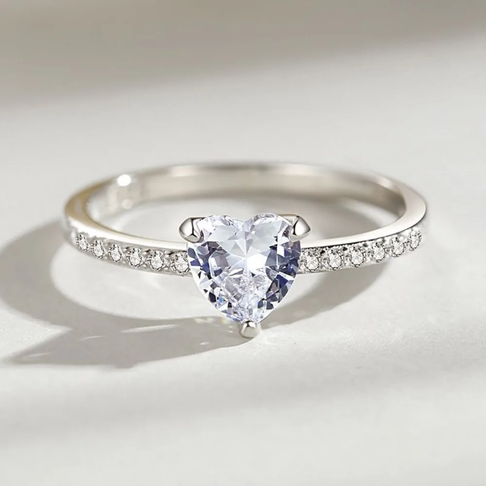 Exquisite Fashion Shining Brightly Full of Zircon Heart-shaped Adjustable Crystal Ring for Women Valentine's Day Jewelry Gifts