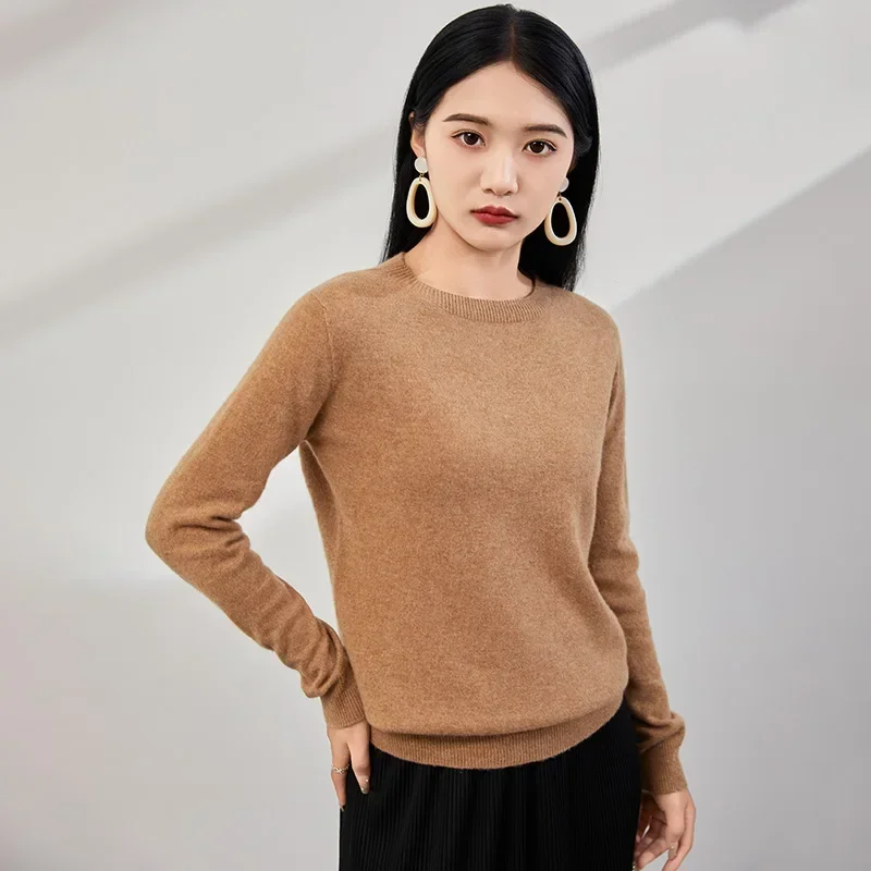 100% Cashmere Women's flat Round Neck Casual Versatile Temperament Women's Sweater