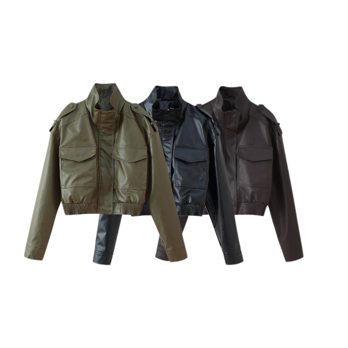 

Женская куртка нового стиля с двойными карманами и коническим силуэтом для более тонкого образа. Женская куртка с эффектом искусственной кожи.