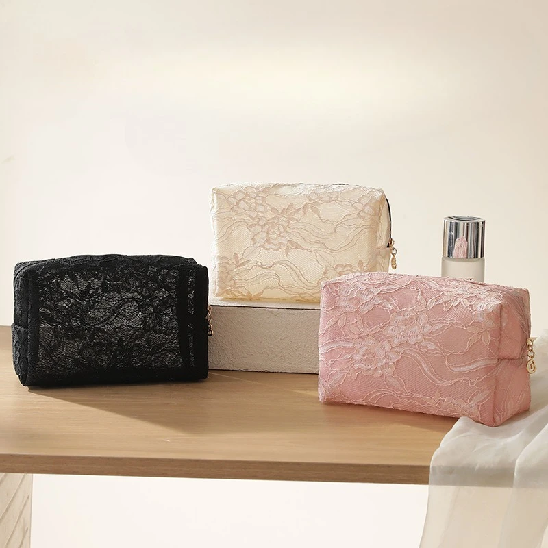 Lace Makeup Bag for Women Girl Mesh Cosmetic Lipstick Pouch Travel Toiletry Organizer with Inner Pockets for Essentials