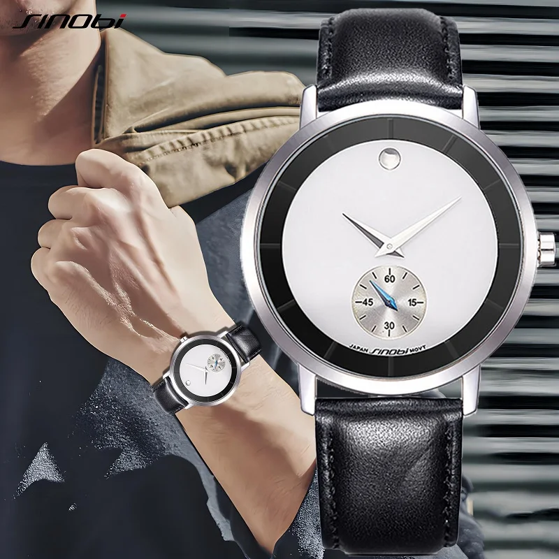 SINOBI Original Men's Quartz Watches Fashion Leather Strap Mans Wrist Watches Simple Brand Design Male Clock Relogio Masculino