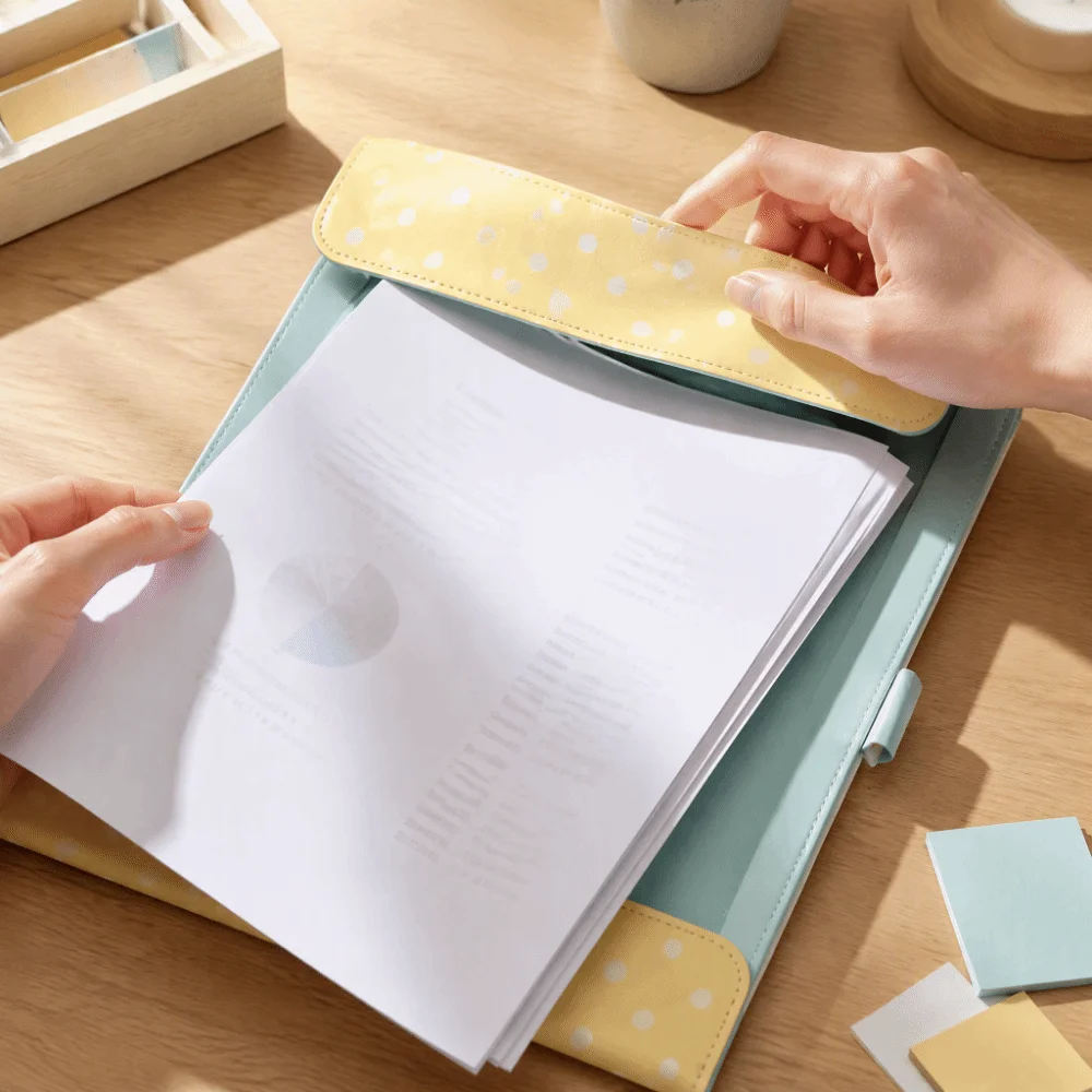 A4 Magnetic Clipboard Folder PU Leather Widened Writing Board Soft Touch Contrast-Color Magnetic Clipboard Folder Meeting Room