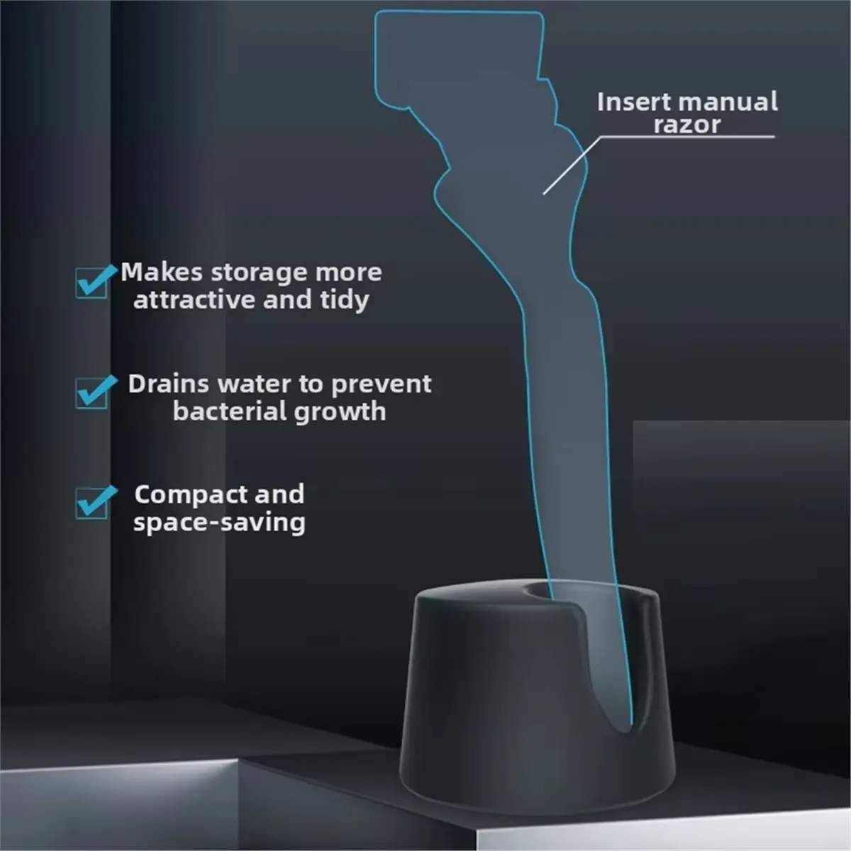 A73U Safety Manual Razor Holder Stand Shaving Razor Drain Base for Bathroom Countertop Compatible with Gillette