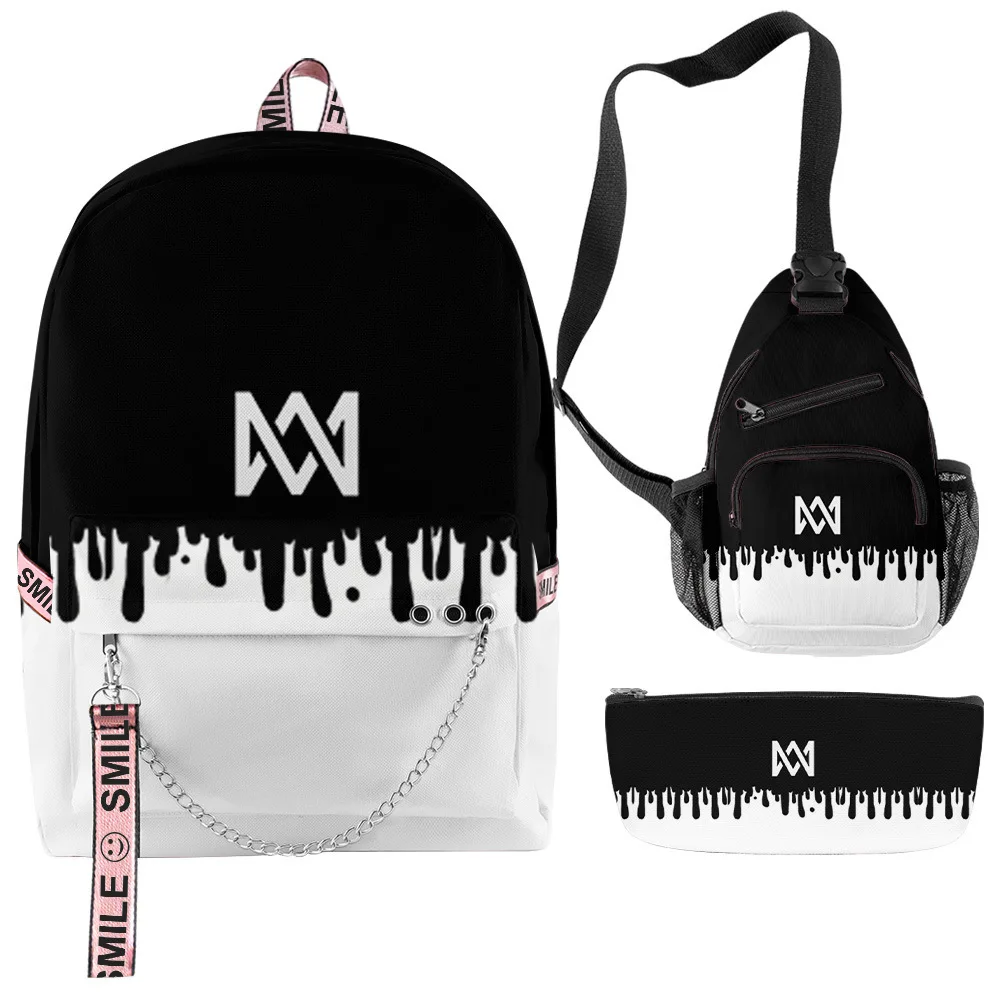 Hip Hop Youthful marcus & martinus 3pcs/Set Backpacks 3D Print Oxford Notebook multifunction Backpack Chest Bag Pencil Case