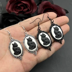 Vintage Gothic Black Cat Cameo Earrings For Women Witch Alternative Jewelry Accessories Gift