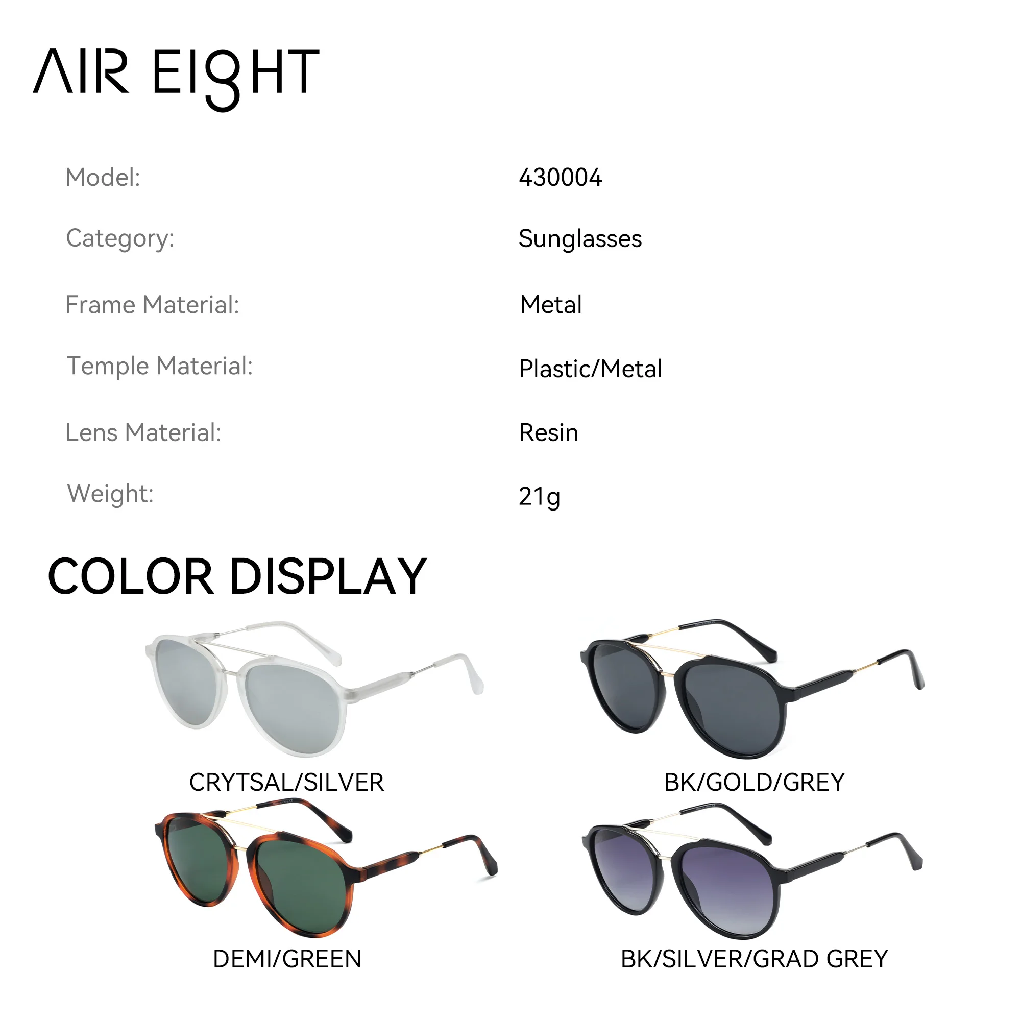 AIR EIGHT Plastic Aviator Unisex Sunglasses Polarized UV400 Protection Outdoor Activity Eyewear