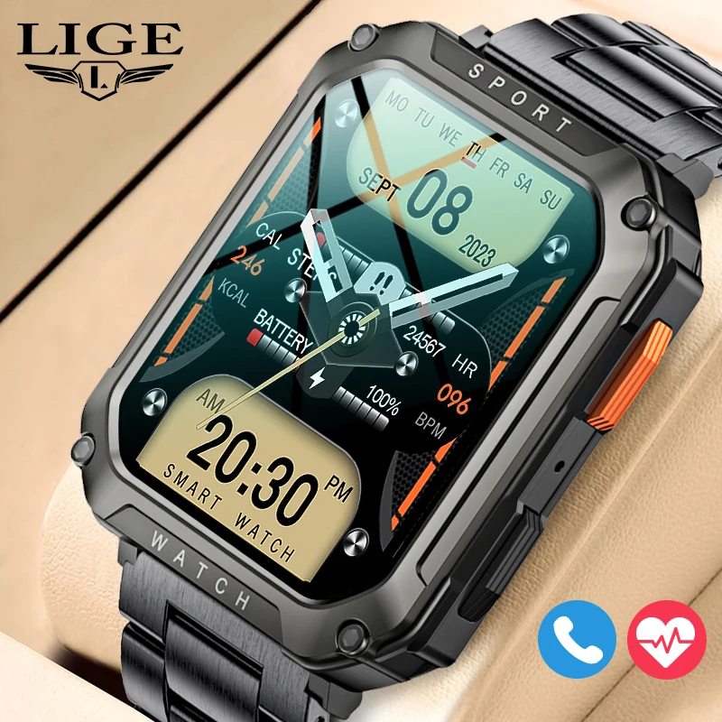 LIGE 2023 Bluetooth Call Smart Watch Men Health Monitor AI Voice Assistant Waterproof Sports Bracelet Men Smartwatch For Xiaomi