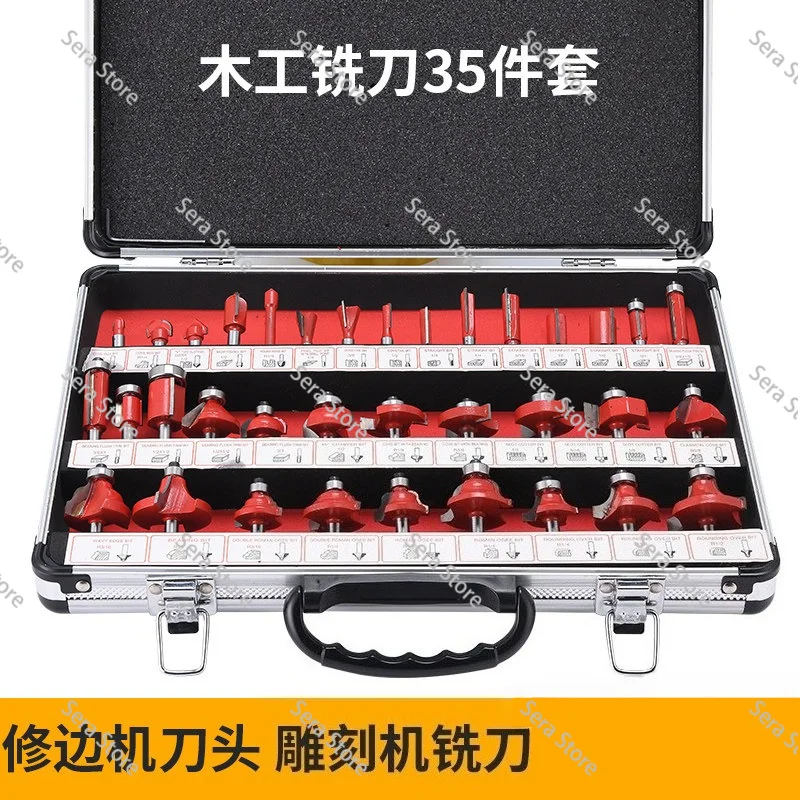 35pcs Milling Cutter Router Bit Set8mm Wood Cutter Carbide Shank Mill Woodworking Trimming Engraving Carving Cutting Tools