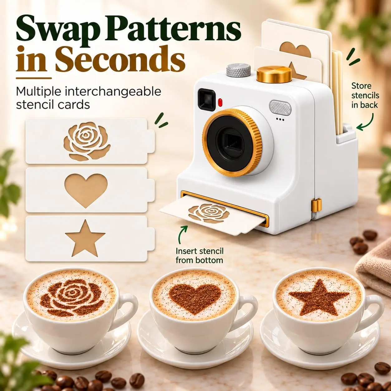 3D Printed Latte Art Camera,One‑touch Coffee Printer Chocolate Foam Machine