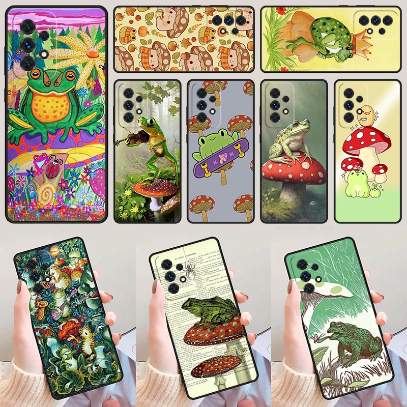 mushroom frog Cartoon For Samsung Galaxy A52 A72 A73 A20e A21S A50 A70 A11 A12 A42 A31 A40 A51 A71 A32 A80 A91 Phone Case Cover