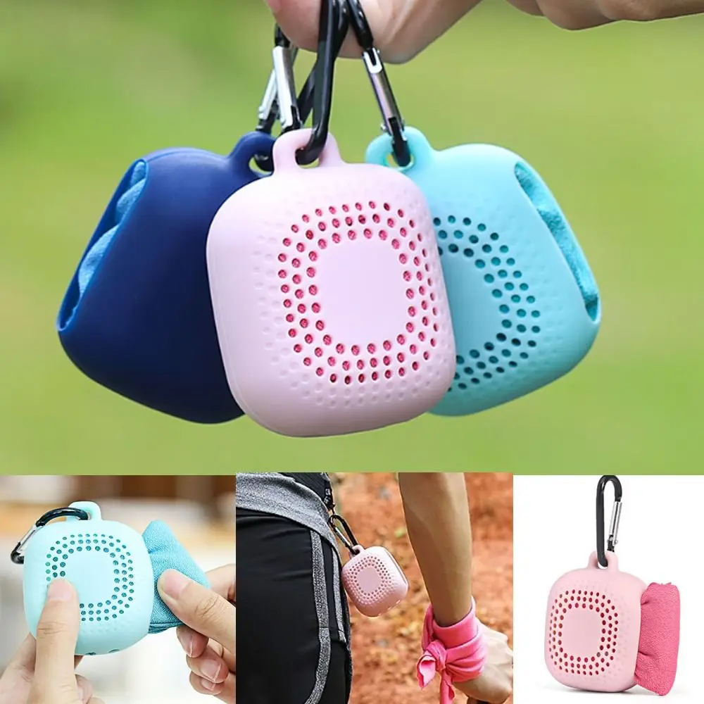 With Silicone Case Quick Drying Towel Pocket Super Absorbent Sports Towel Solid Color Portable Microfiber Towel