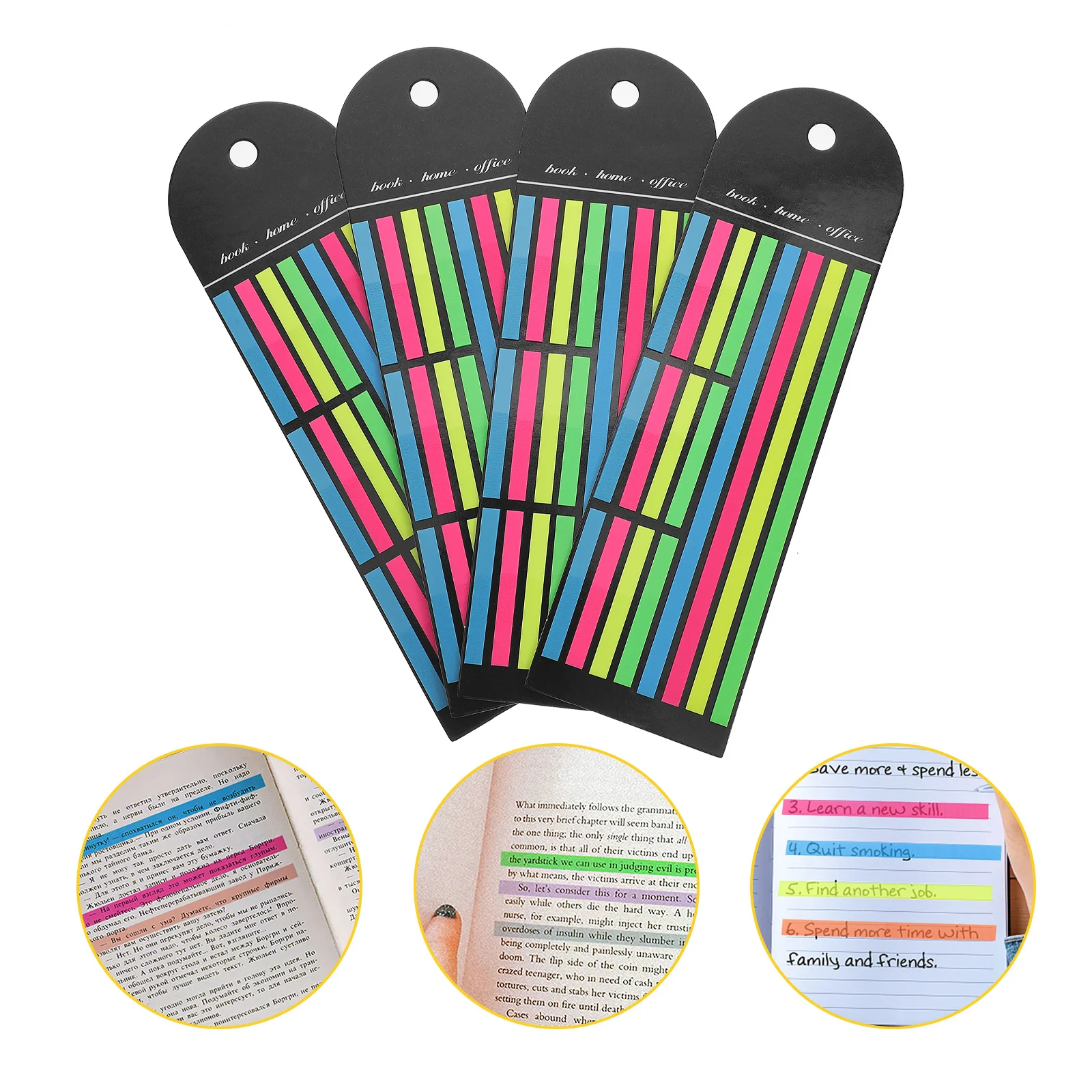 

4Pcs Fluorescent Long and Short Highlighter Tape for Book Annotation Colorful Reading Strips Page Markers