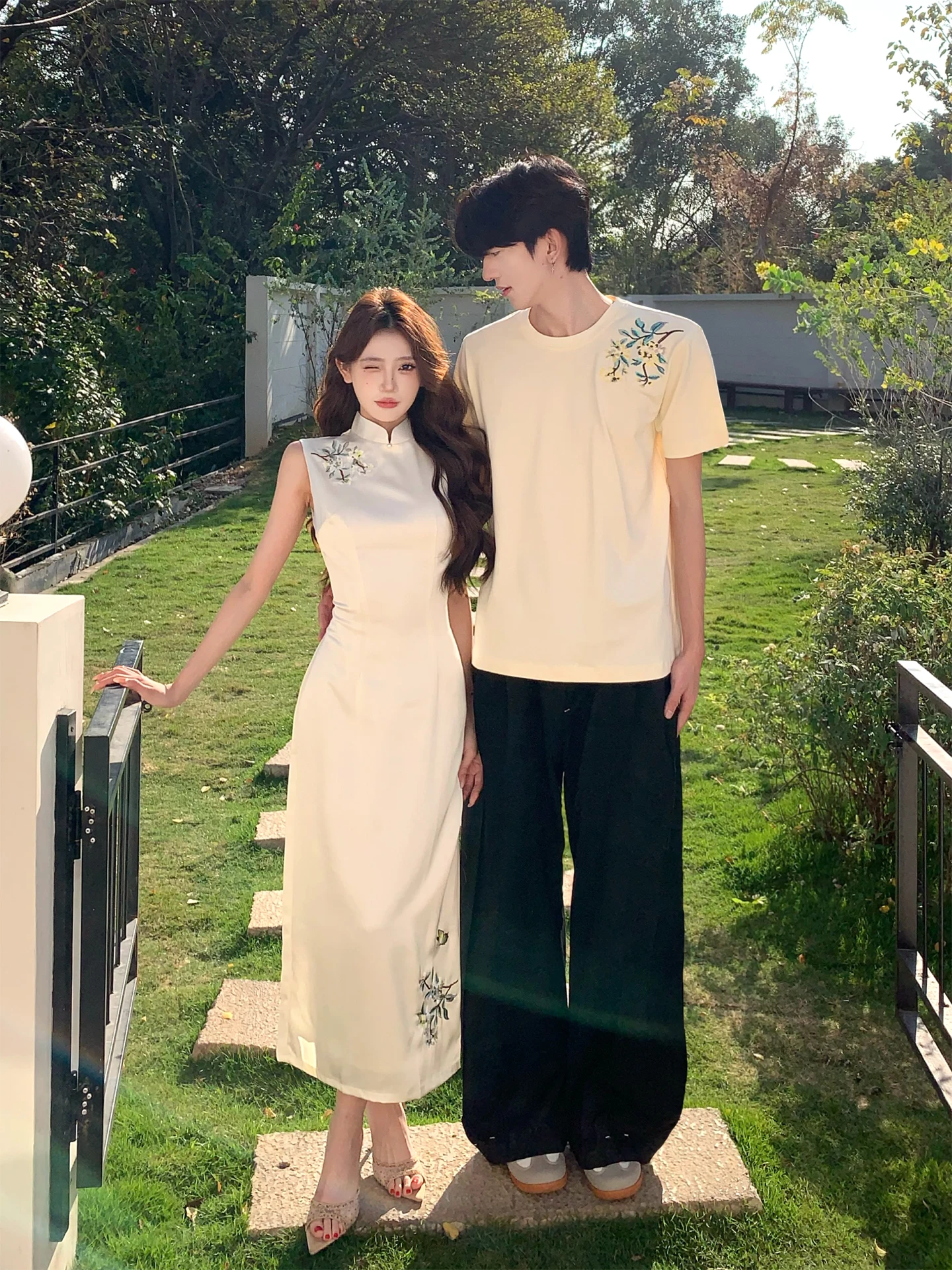 

New Chinese Style Short Sleeve T-Shirt Men's Couple Clothes Summer 2026 New Version Improved Dress One Skirt One Dress